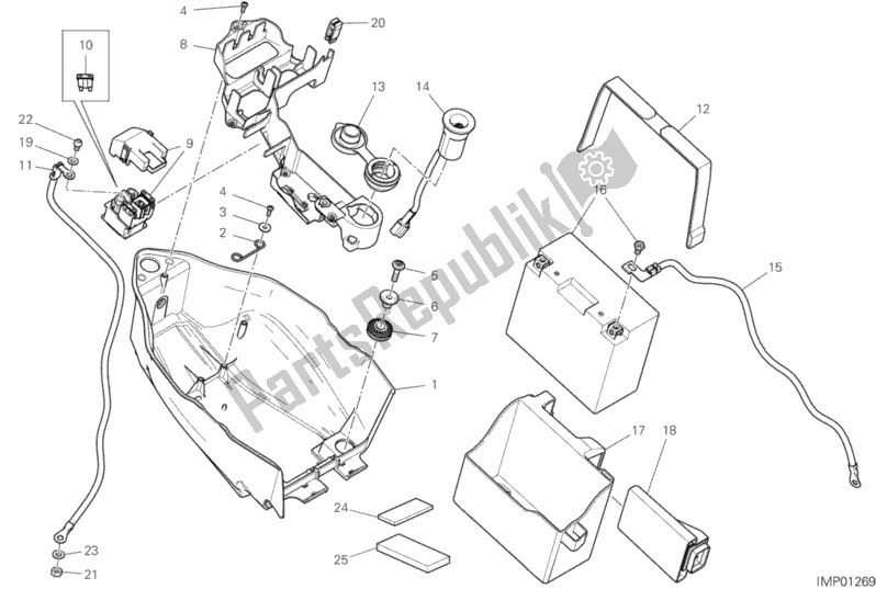 All parts for the Battery Holder of the Ducati Hypermotard 950 Thailand 2020